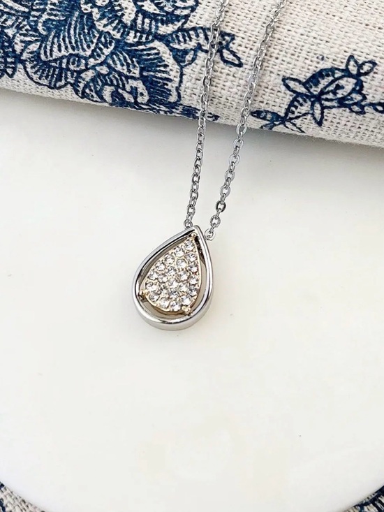 Park Lane Jewelry - Park Lane Evie Silver and Gold Teardrop Pendant Necklace with Crystals